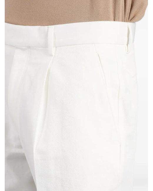 Zegna White Pleated Pressed-Crease Trousers for men