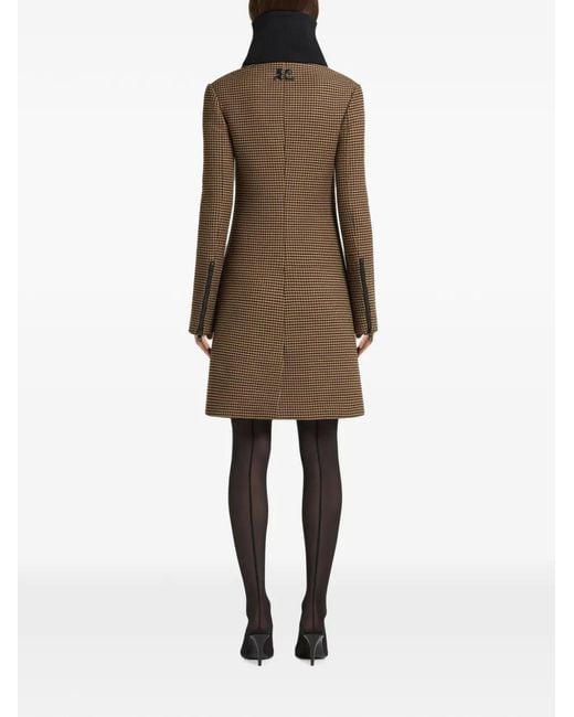 Courreges Brown Houndstooth-Pattern High-Collar Coat