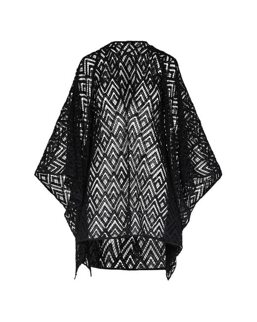 Johanna Ortiz Black Geometric-Pattern V-Neck Poncho