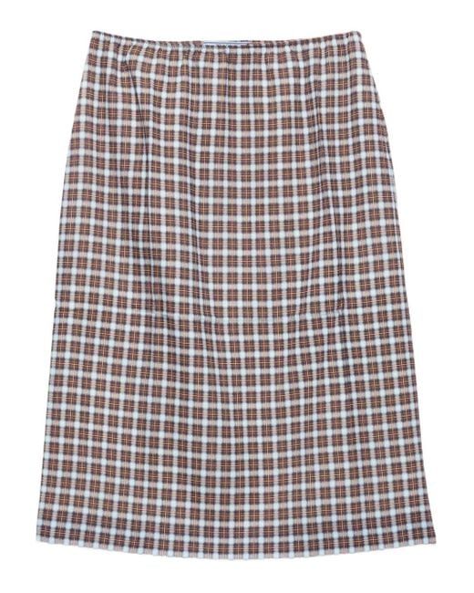 Prada Blue Check-Print Sheath Skirt