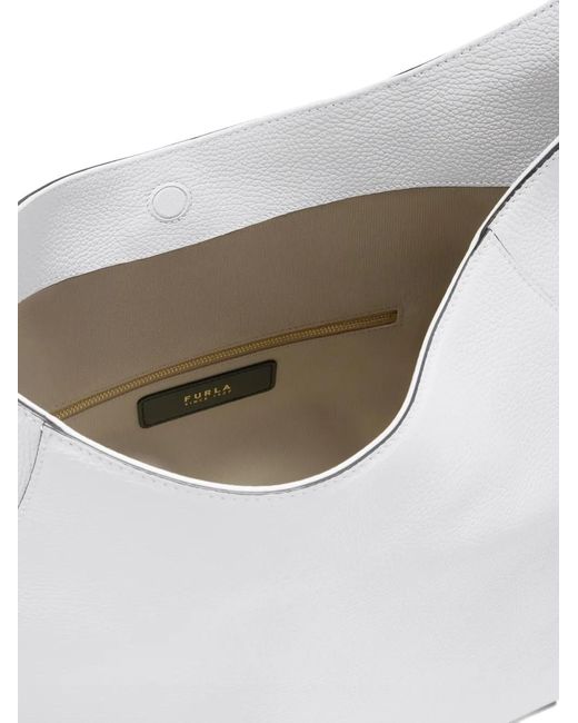 Furla White Lara" Eracle Print Leather Large Hobo Bag