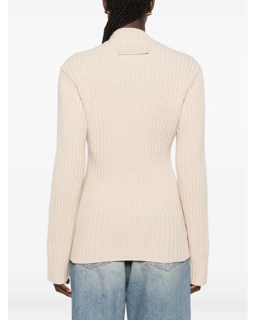 Victoria Beckham White Ribbed-Knit Slit-Hem Sweater