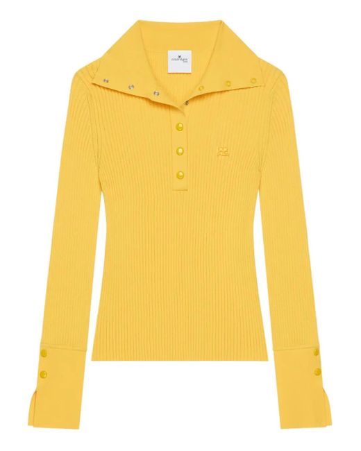 Courreges リブニット ポロトップ Yellow