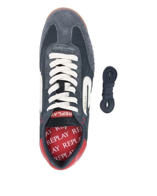 Replay Blue Lace-Up Leather Sneakers for men