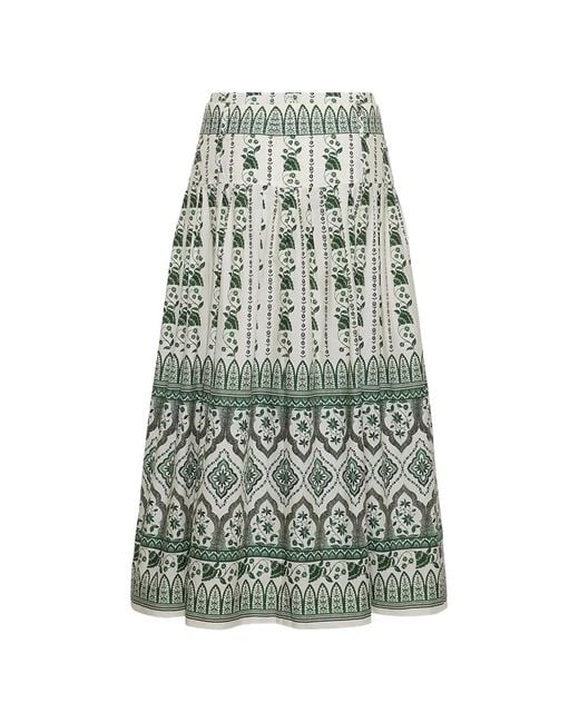 Cara Cara White Jiya Floral-Print Tiered Midi Skirt