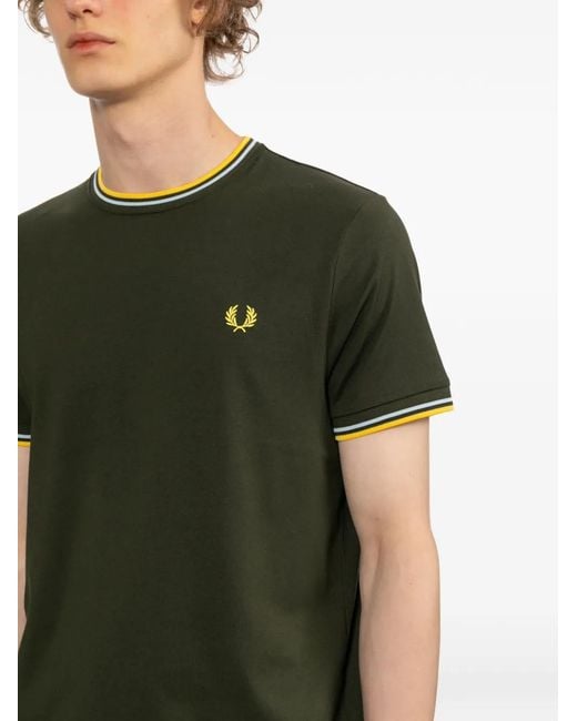 Fred Perry Green Logo-Embroidered T-Shirt for men