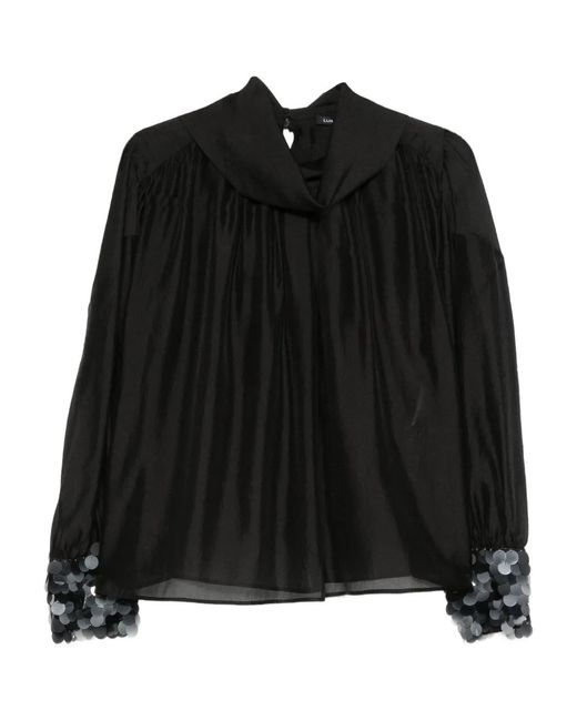 Luisa Cerano Black Sequin-Cuff Top