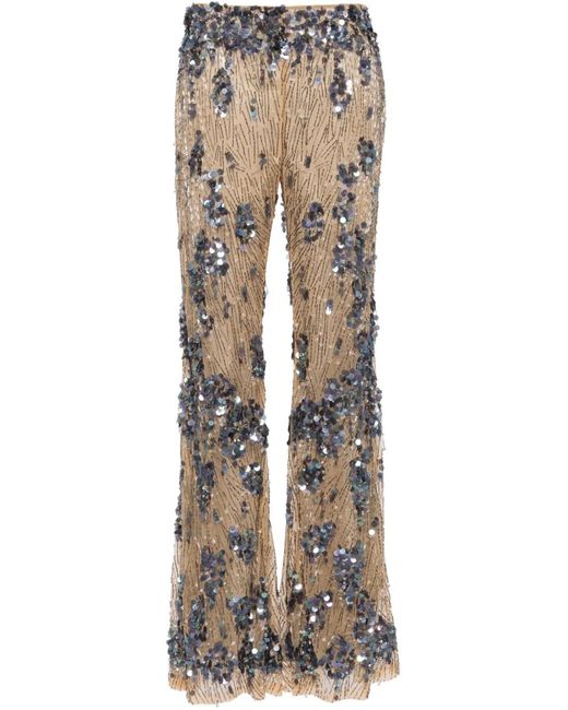 Alberta Ferretti Natural Sequin-Embellishment Flared Trousers