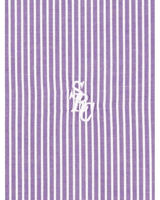 Sporty & Rich Purple Logo-Embroidered Striped Cotton Shirt