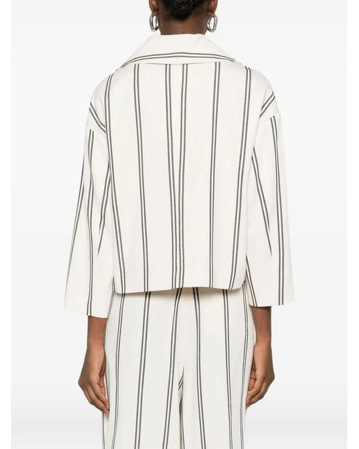 Psophia White Stripe-Pattern Double-Breasted Jacket