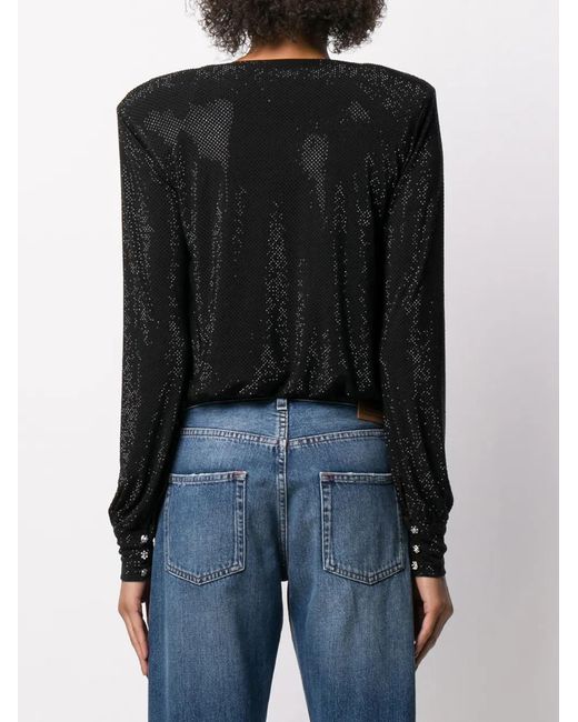 Philipp Plein Black Crystal-embellished Wrap Bodysuit