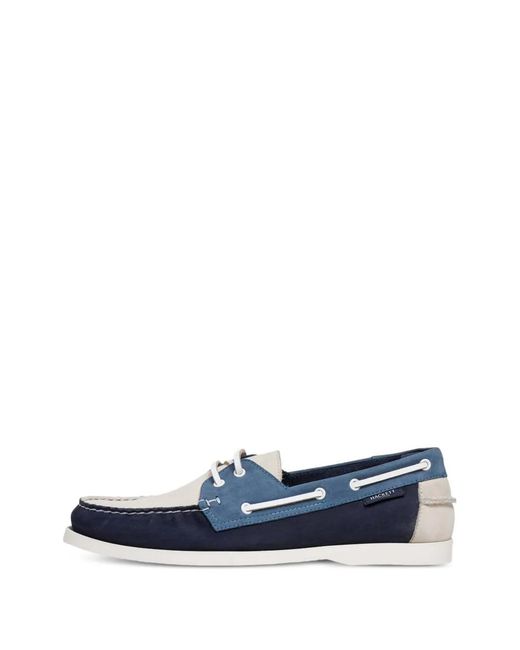 Hackett Blue Nubuck Panelled Boat Shoes for men