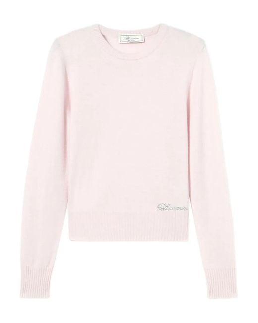 Blumarine Pink Logo-Embroidered Sweater