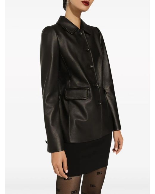 Dolce & Gabbana Black Button-Embossed Leather Jacket
