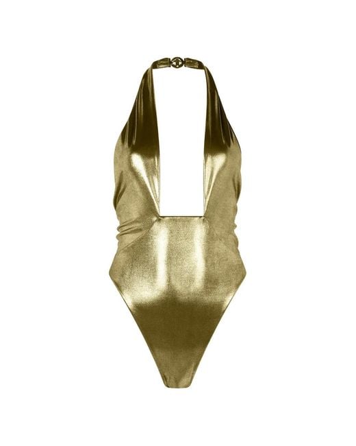 Roberto Cavalli Metallic Geometric Neckline One-Piece Swimsuit