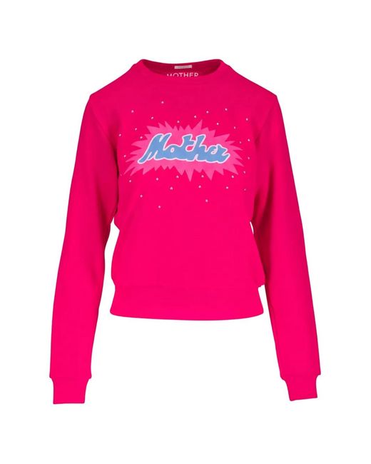 Mother Pink The Dorito Camper Crystal-Embellished Logo-Print Sweater