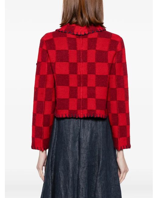 YANYAN KNITS Red Shrunken-Work Cardigan