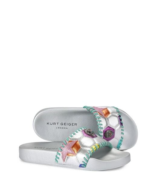 Kurt Geiger White Meena Eagle Soccer Slides