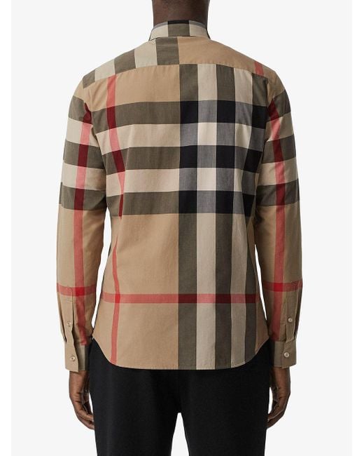 Camicia slim-fit in popeline di misto cotone a quadri di Burberry in Brown da Uomo