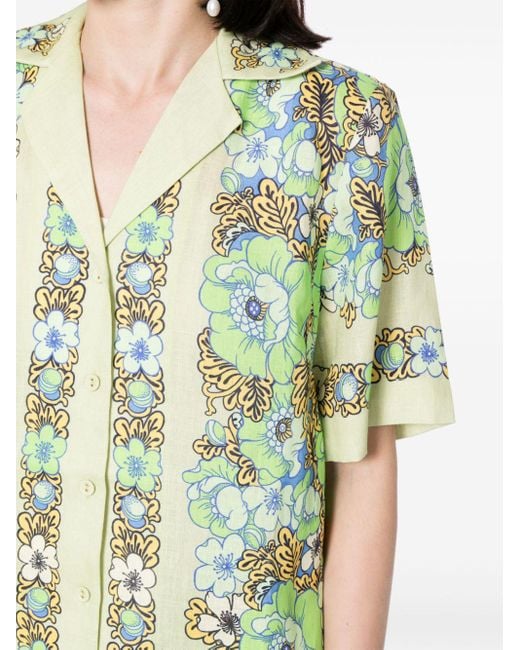 ALÉMAIS Green Velma Floral-print Linen Shirt