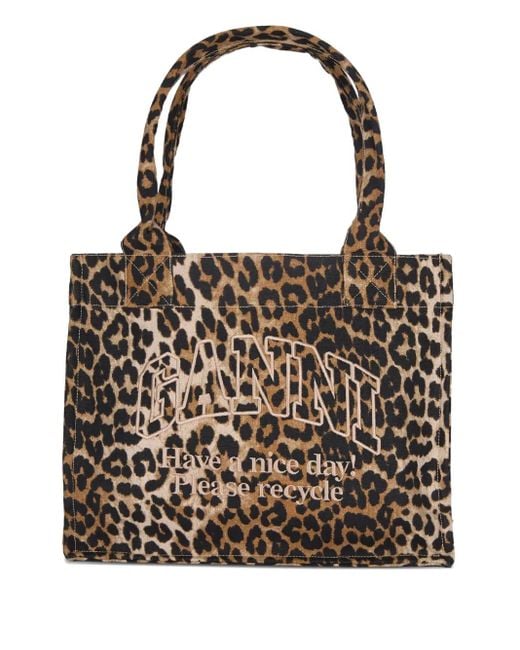 Ganni Brown Leopard-Print Tote Bag