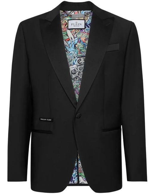 Philipp Plein Black Beaded Peak-Lapel Blazer for men