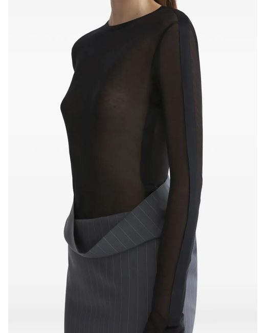 Mugler Black Long-Sleeved Sheer Top