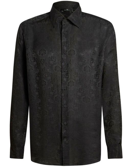 Etro Black Jacquard Silk Shirt for men