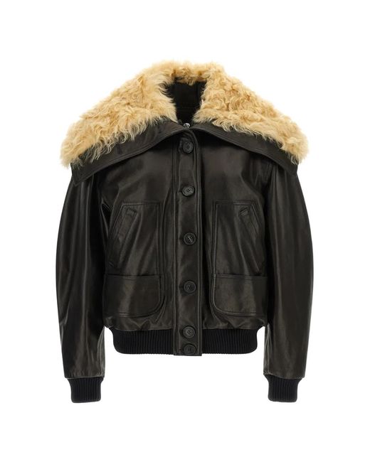 The Attico Black Contrast-Collar Leather Jacket