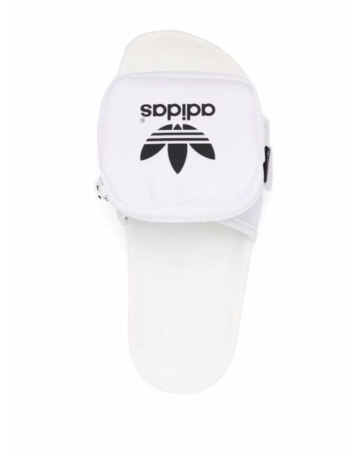 Adidas White Adilette Logo-Strap Slides
