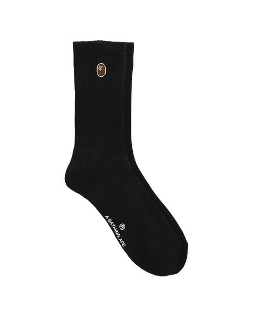 A Bathing Ape Black Bape-Head Logo-Embroidered Ribbed Socks for men
