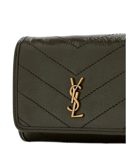 Saint Laurent Gray Niki Slim Tri-Fold Quilted Wallet