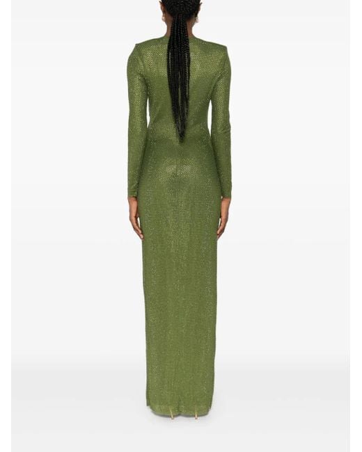 Self-Portrait Maxi-Jurk Verfraaid Met Stras En Kettingdetail in het Green