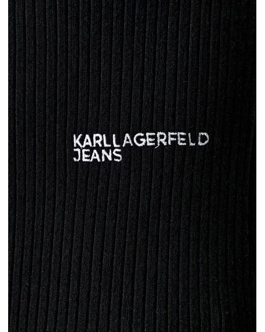 Karl Lagerfeld Black Ribbed-Knit Short-Sleeve Top