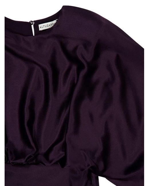 Altuzarra Purple Evinka Long-Sleeve Gathered Silk Dress