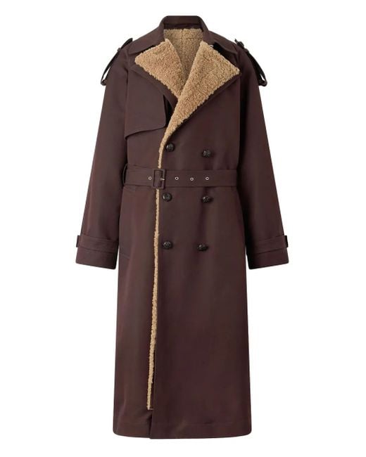 Roberto Cavalli Brown Double-Breasted Shearling-Lined Trench Coat for men