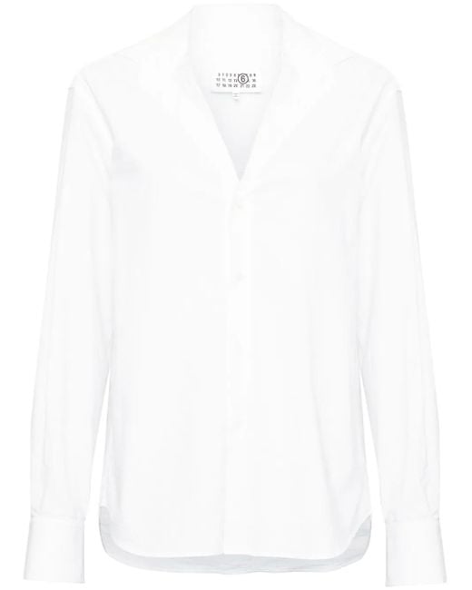 MM6 by Maison Margiela White V-Neck Cotton Shirt