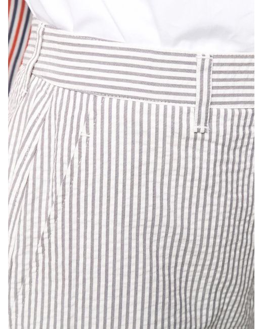 Thom Browne White High-Waist Seersucker Shorts