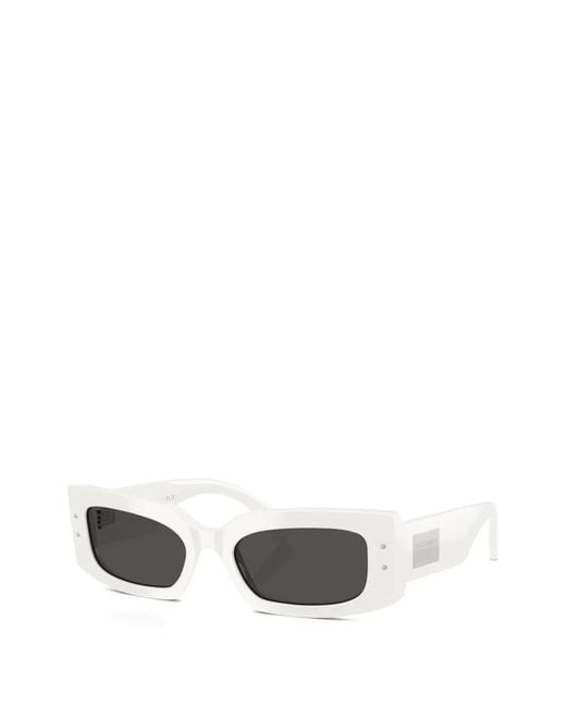 Dolce & Gabbana White Rectangle-Frame Sunglasses