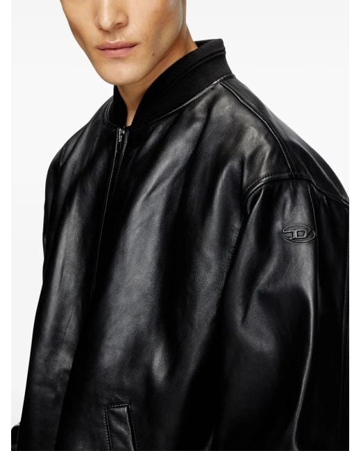 DIESEL Black Leather Biker Jacket For for men