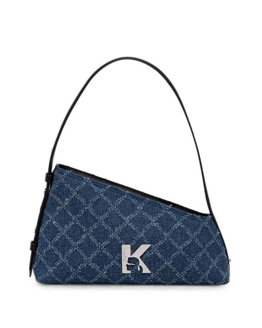 Karl Lagerfeld Blue Monogram-Pattern Asymmetric Tote Bag