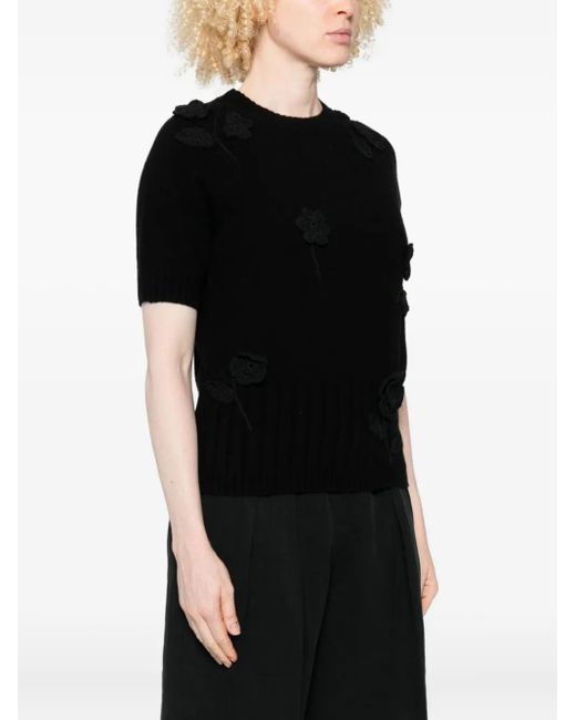 Liviana Conti Black Flower-Embellished Knit Sweater