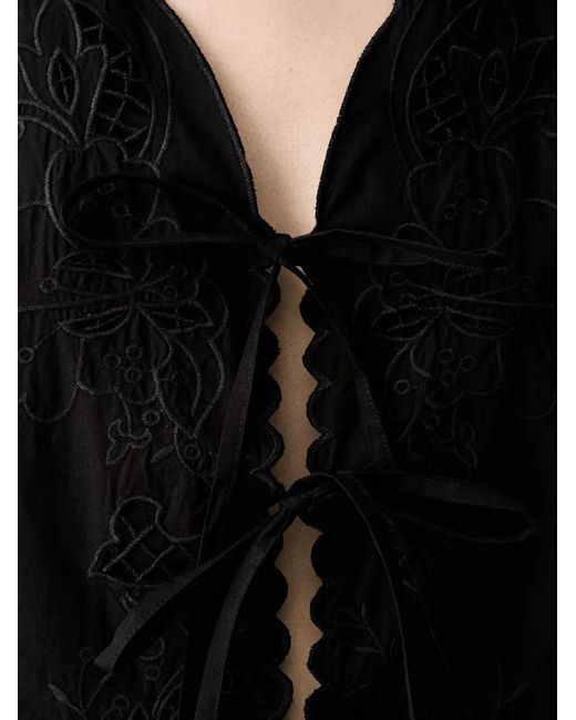 INTROPIA Black Cecilia Embroidered Scallop-Edge Vest