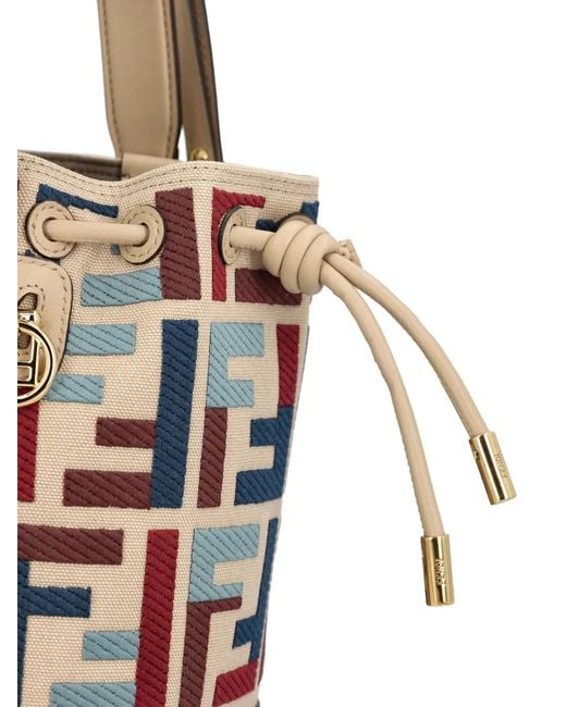 Fendi White Mon Tresor Ff Embroidery Canvas Mini Bucket Bags