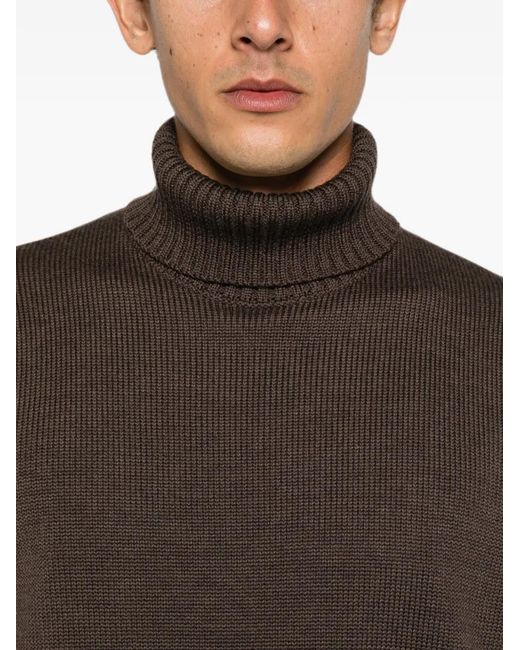 Zanone Brown Roll-Neck Ribbed-Trim Sweater for men