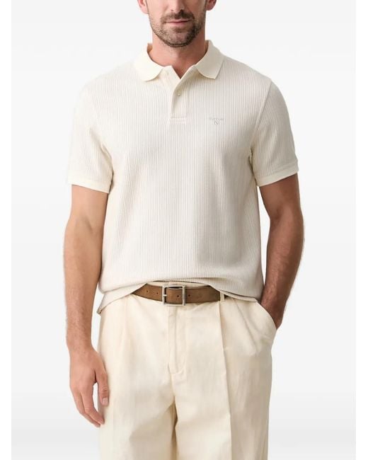 Barbour White Harworth Ribbed-Knit Logo-Embroidered Polo Shirt for men