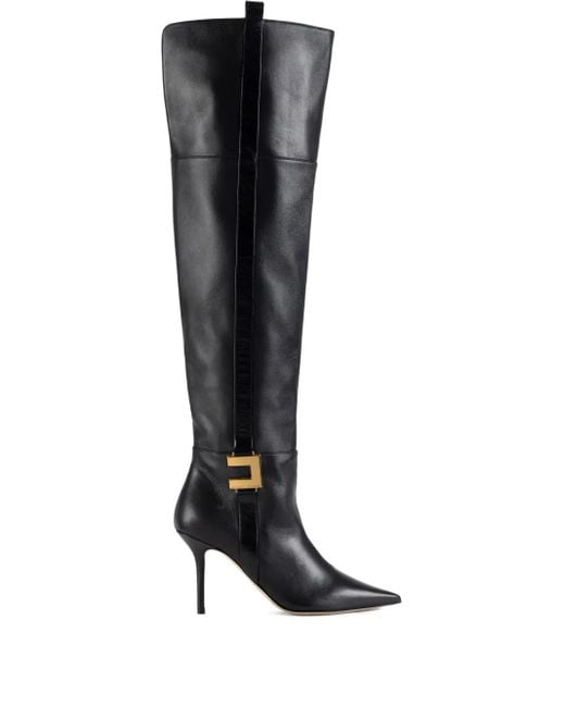 Elisabetta Franchi Black Leather Logo-Plaque Boots