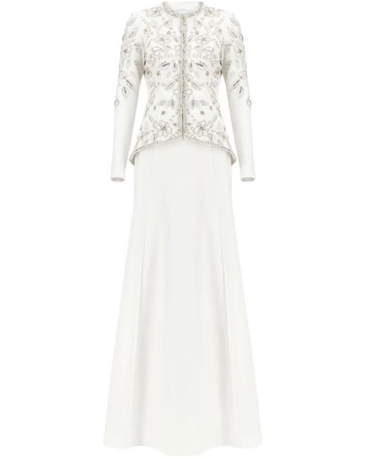 Dina Melwani White Evening Jacket And Skirt Set