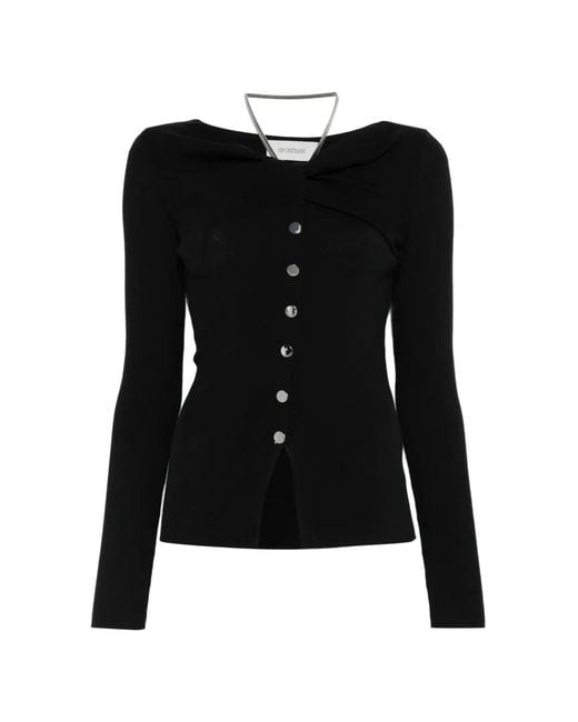 Sportmax Black Button-Up Necklace-Detail Cardigan