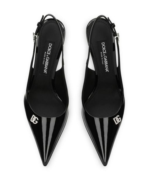 Dolce & Gabbana Black Logo-plaque Slingback Leather Pumps